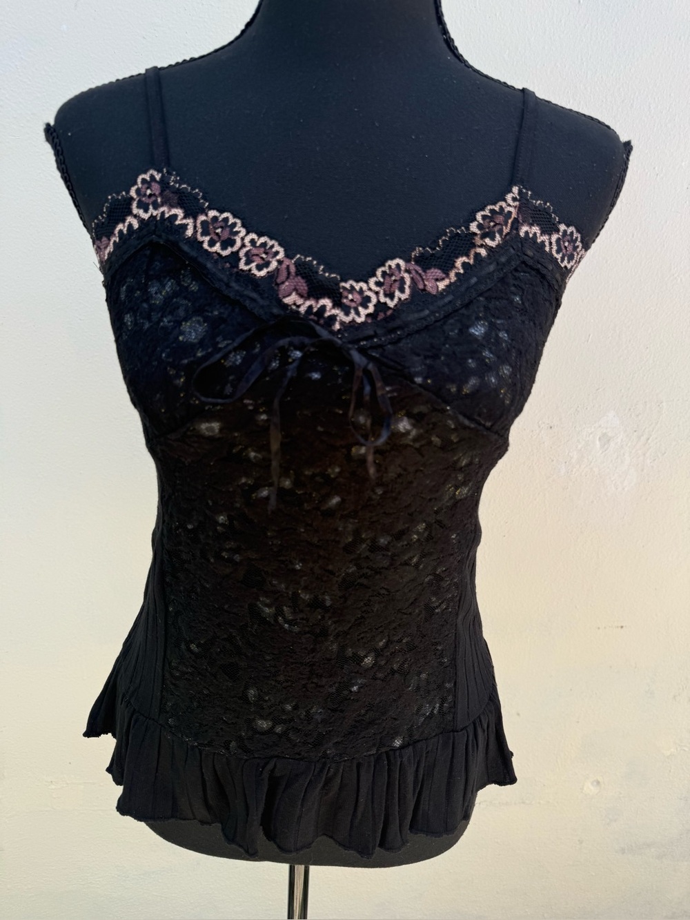 Y2K black lace sheer cami top made in Korea - Picture 5 of 5